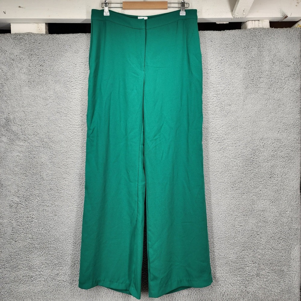Riska Athens Womens XL Emerald Green Wide Leg High Rise Dress Pants Trousers